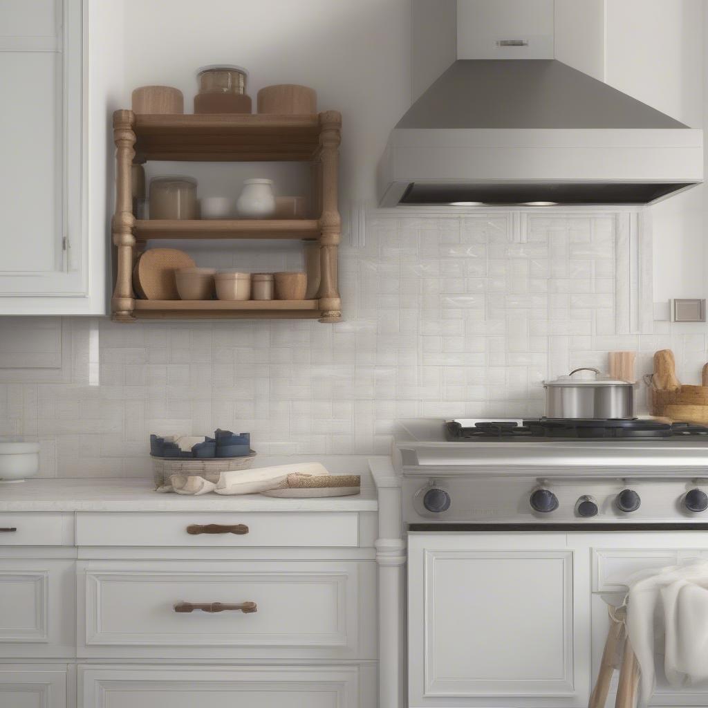 Dog Bone Basket Weave Tile in Kitchen Backsplash