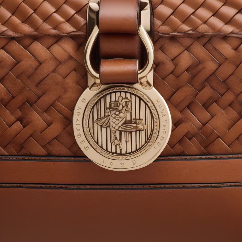 Close-up of the hardware on a Dooney & Bourke basket weave purse