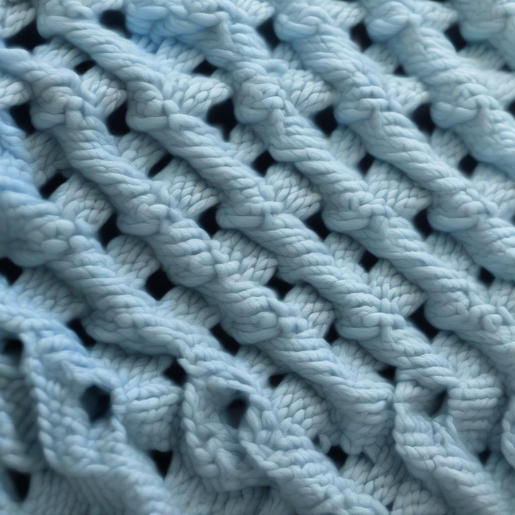 Close up of a double basket weave baby blanket, showcasing the intricate texture and stitches.