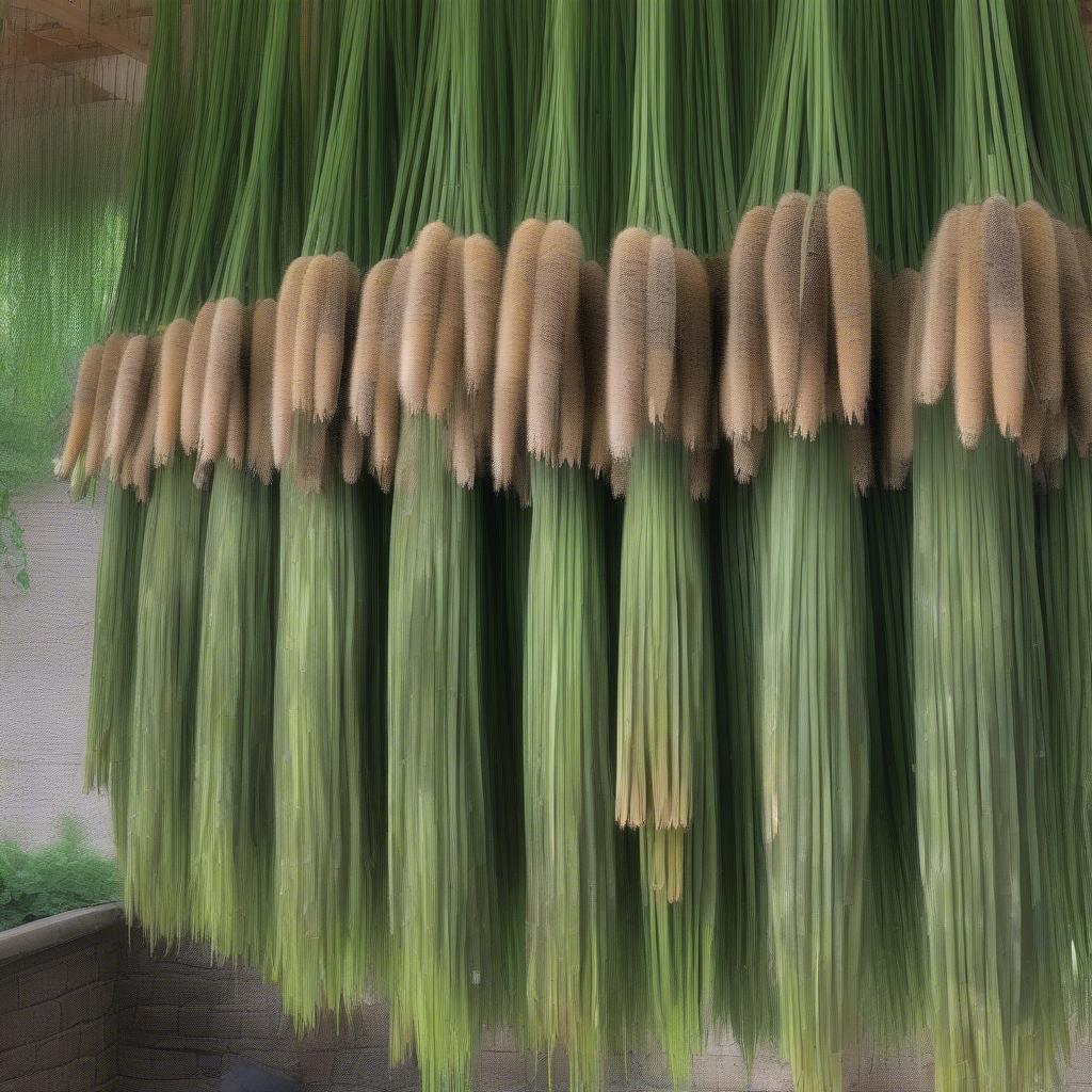 Drying cattail leaves for basketry