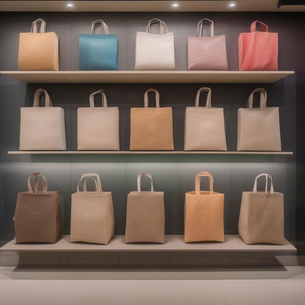 Variety of stylish and eco-friendly non-woven bags displayed in a Dubai store