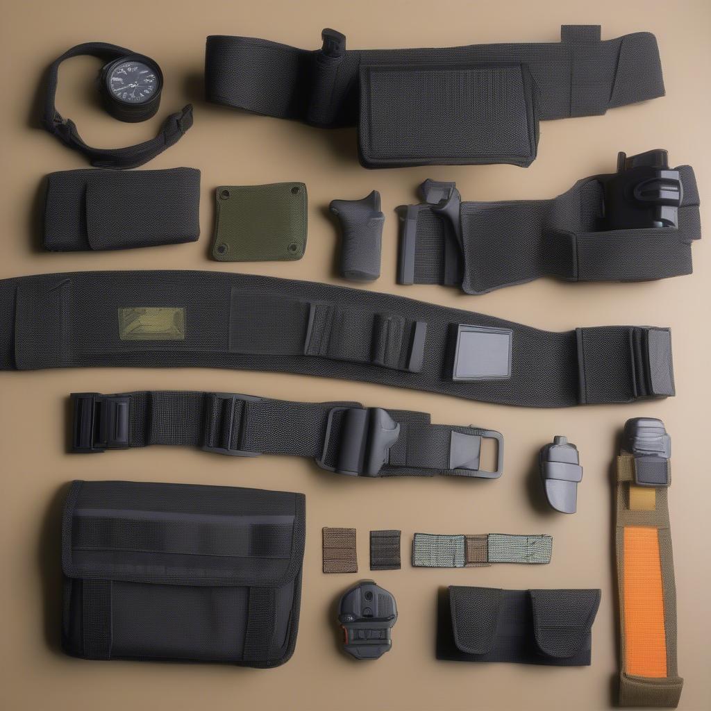 Duty belt with various accessories attached using the velcro inner lining