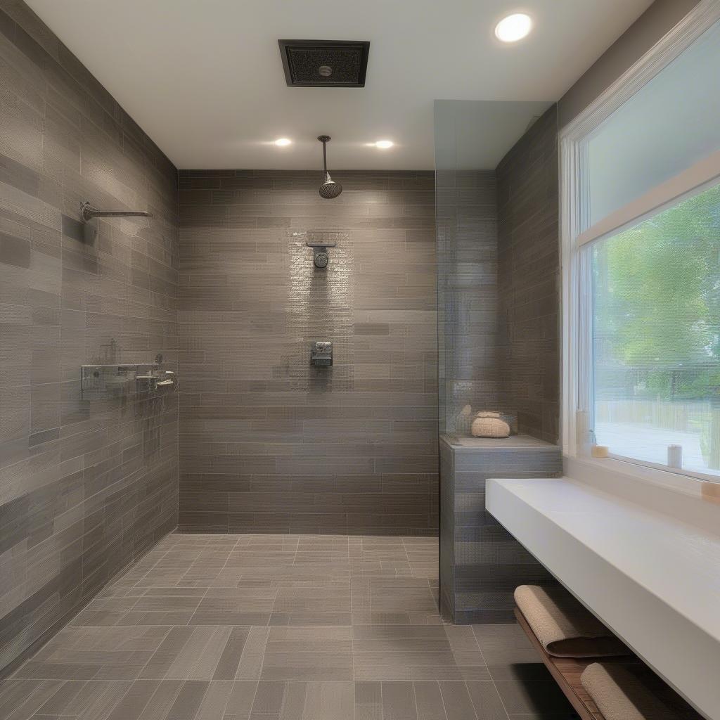 Earth Basket Weave Slate Mosaic Shower Design