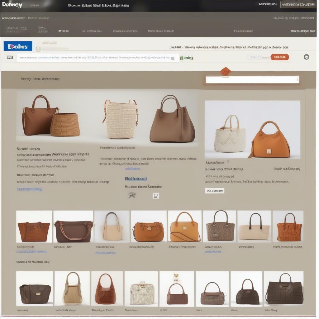 Screenshot of eBay search results for "Dooney & Bourke basket weave bags," filtered by size and color.