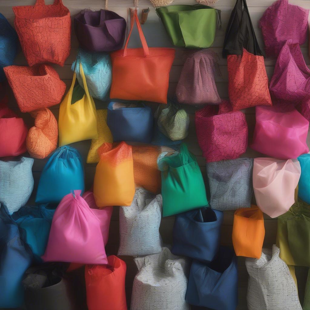 A pile of colorful non-woven bags demonstrating their eco-friendly nature.