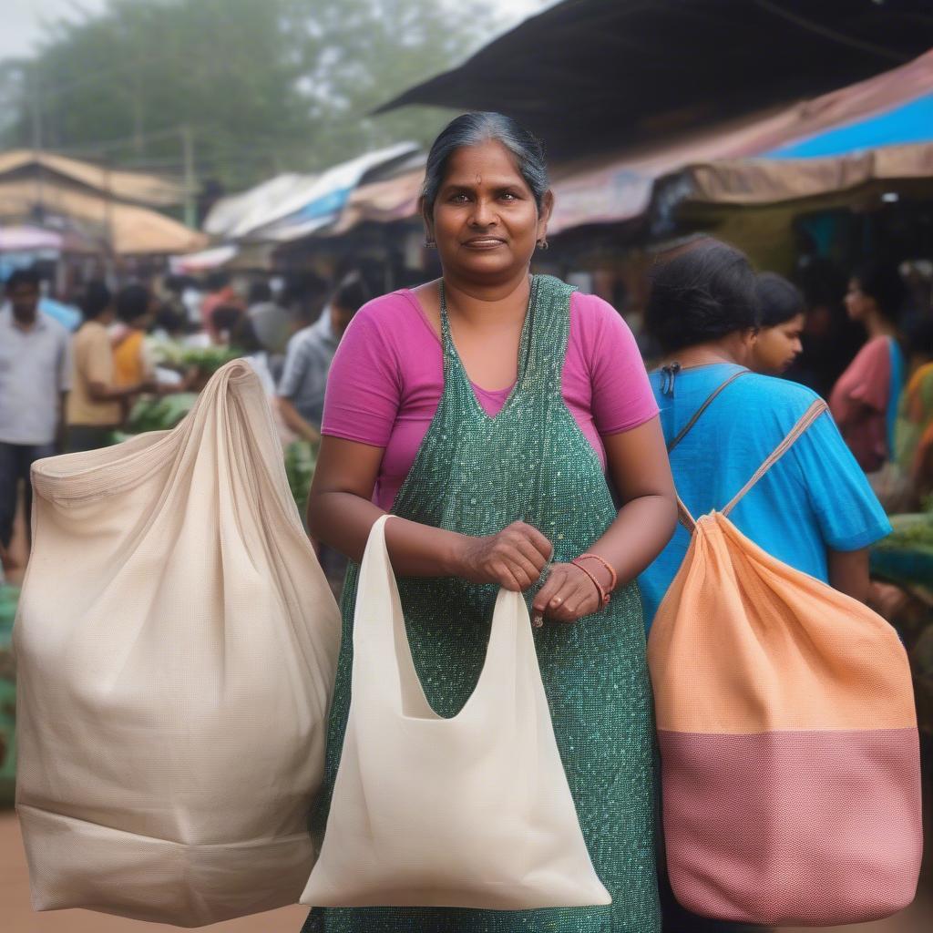 A person holding a reusable, eco-friendly non-woven bag in Odisha