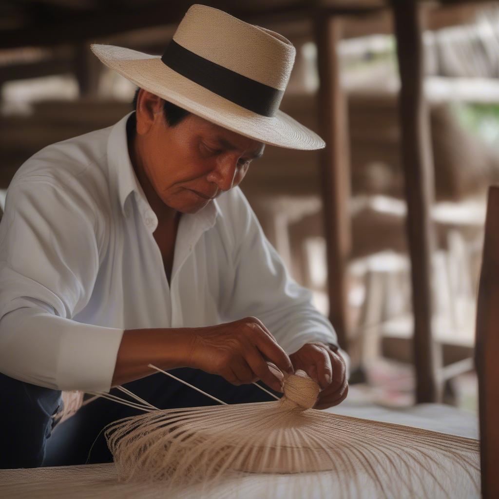 Ecuadorian artisan weaving a Panama hat