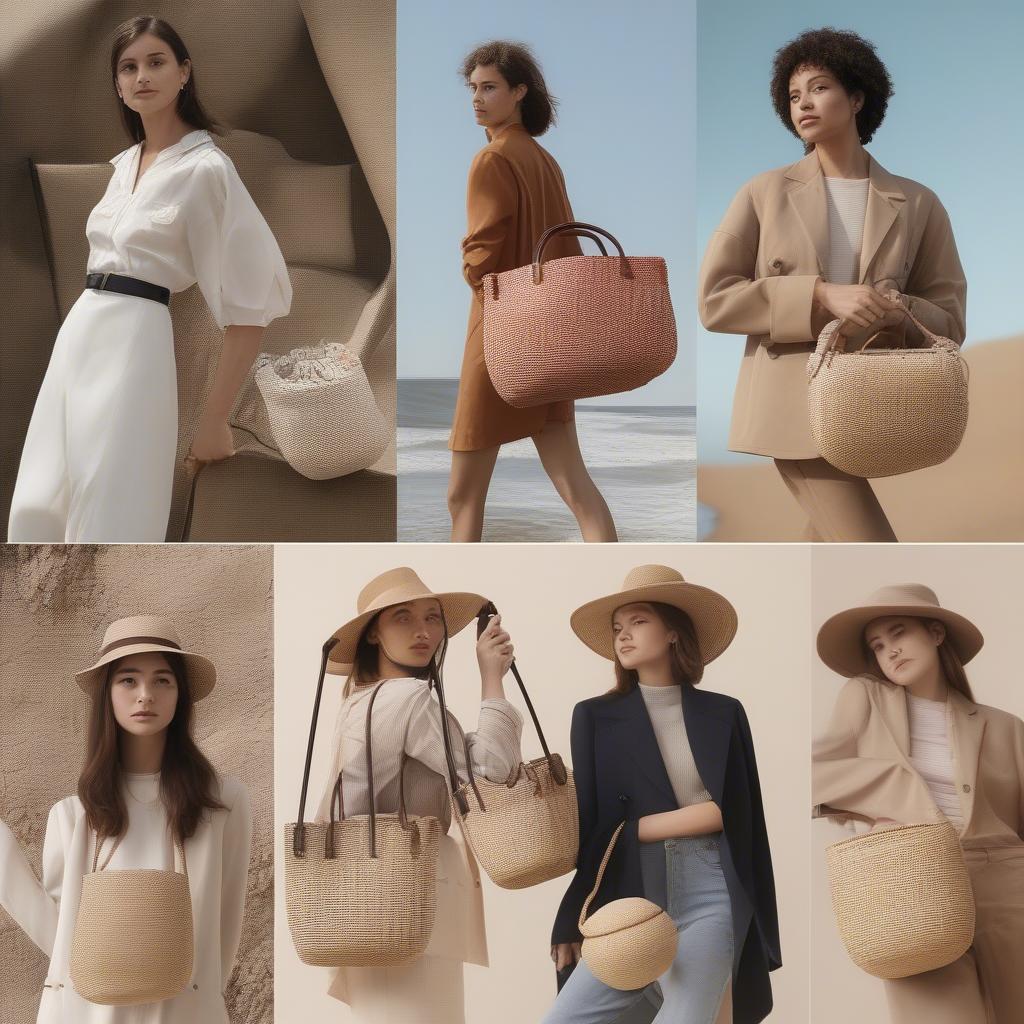 Styling inspiration for the edit58 mini basket bag, showcasing different outfits and occasions