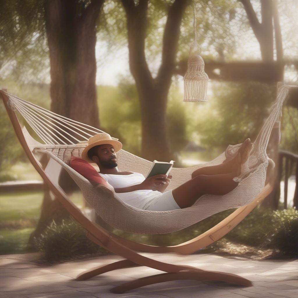 Relaxing in a Basket Weave Hammock