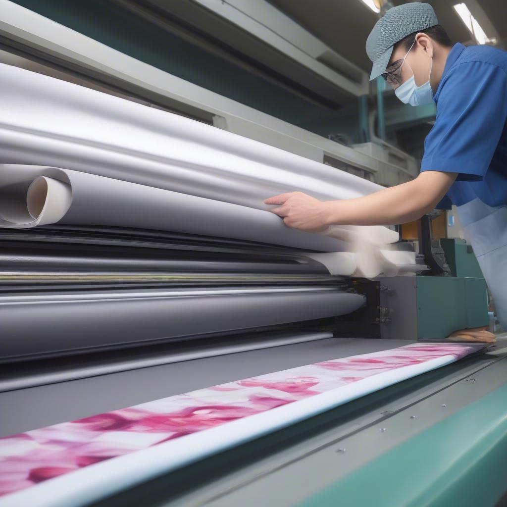 Inspecting the manufacturing process in a non-woven bag factory, focusing on quality control measures and printing equipment.