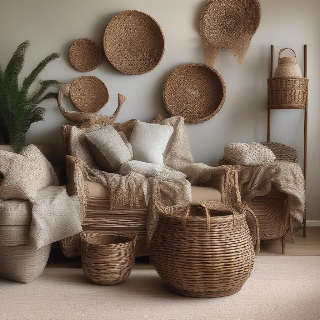 Expensive wicker baskets in luxury homes