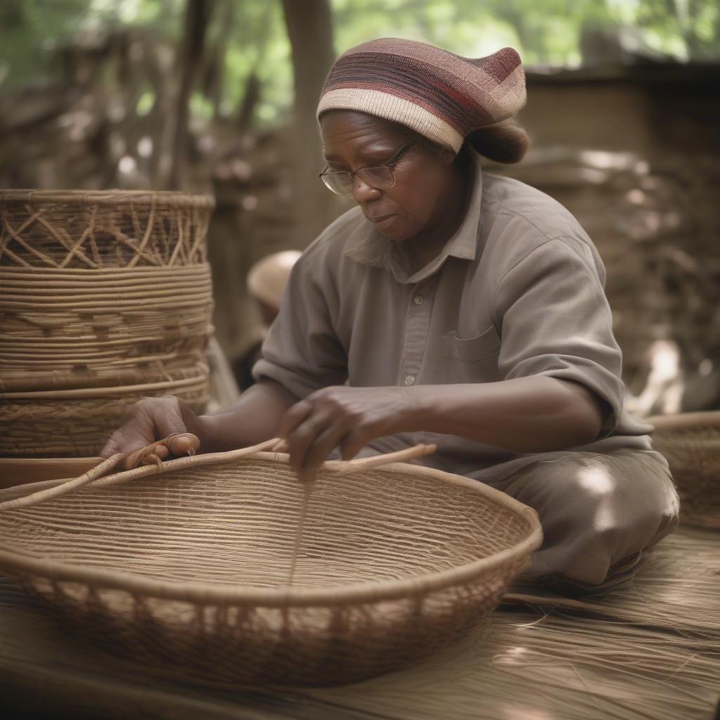 Expert Basket Weaver Demonstrating Technique