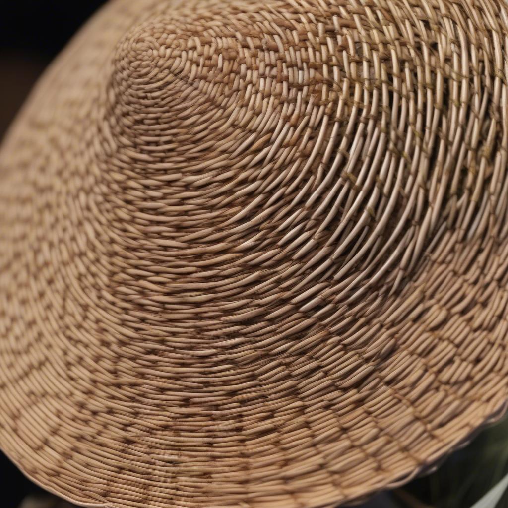 Close-up view of the intricate weave of an f.v.f.c pine needle hat