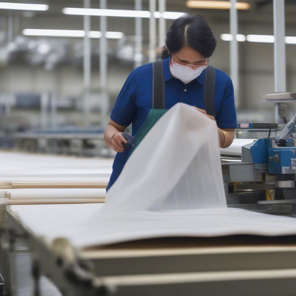 Factory Worker Inspecting Laminated Woven Bag