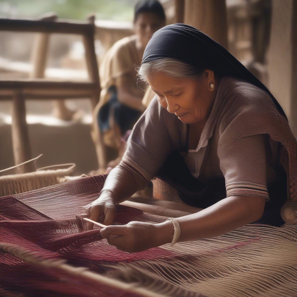 Artisan weaving a Falor bag