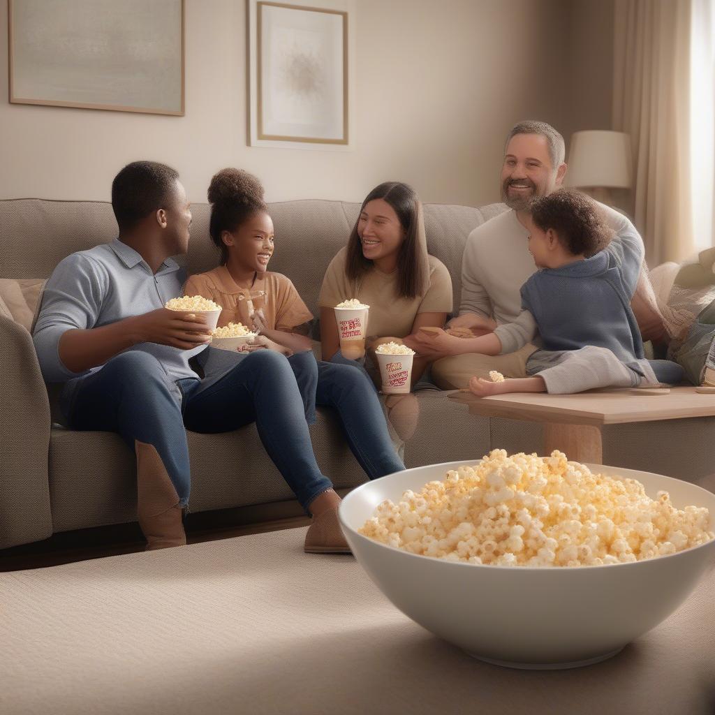 Family Enjoying Pop Weaver Light Butter Popcorn