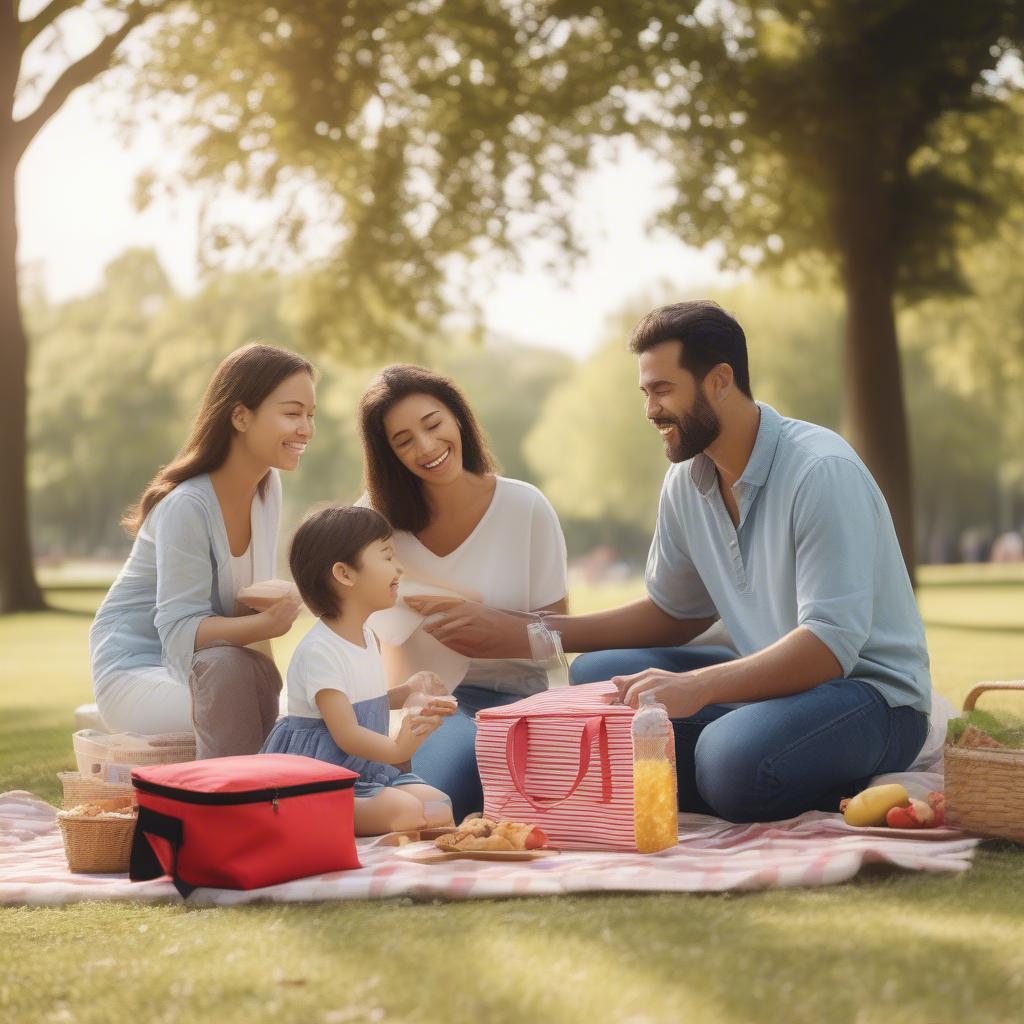 Family Using Non-Woven Cooler Bag at Picnic