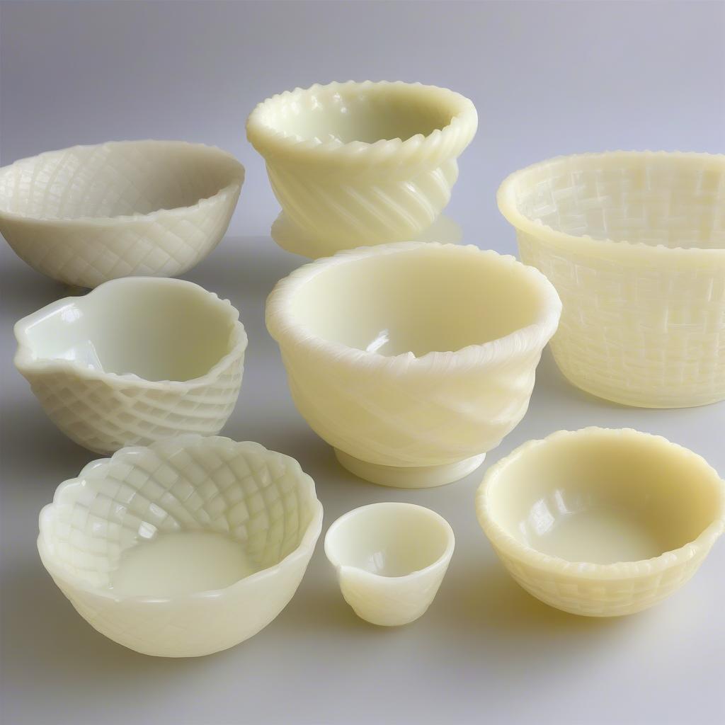 Variations of Fenton Custard Glass Basket Weave Bowls