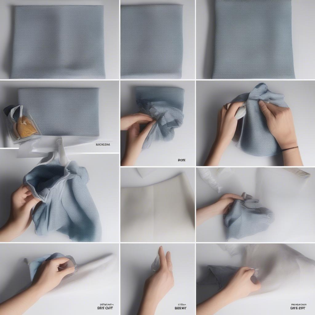 Caring for a Ferragamo Woven Bag: A series of images demonstrating the proper way to clean and store a Ferragamo woven bag, including using a soft cloth and storing it in a dust bag.