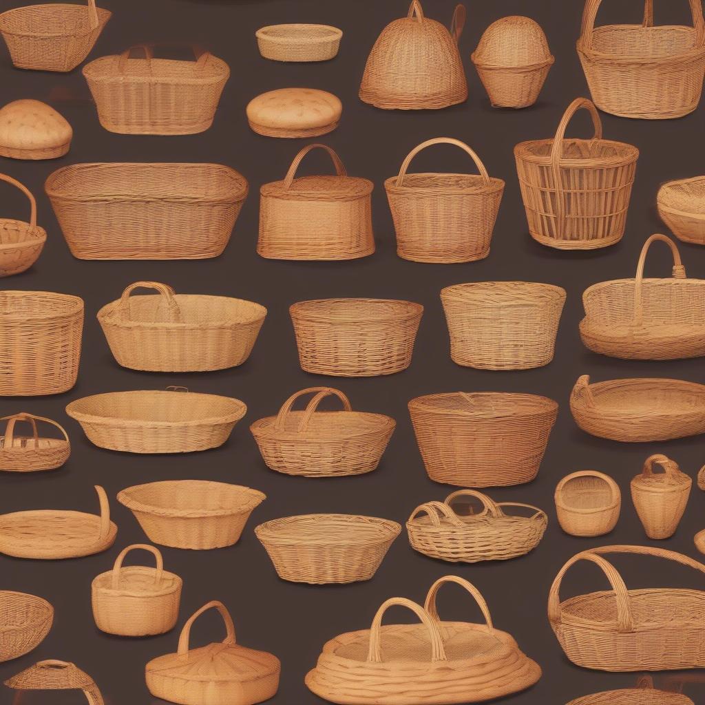 Several finished 1950s bakery baskets in different sizes and styles.