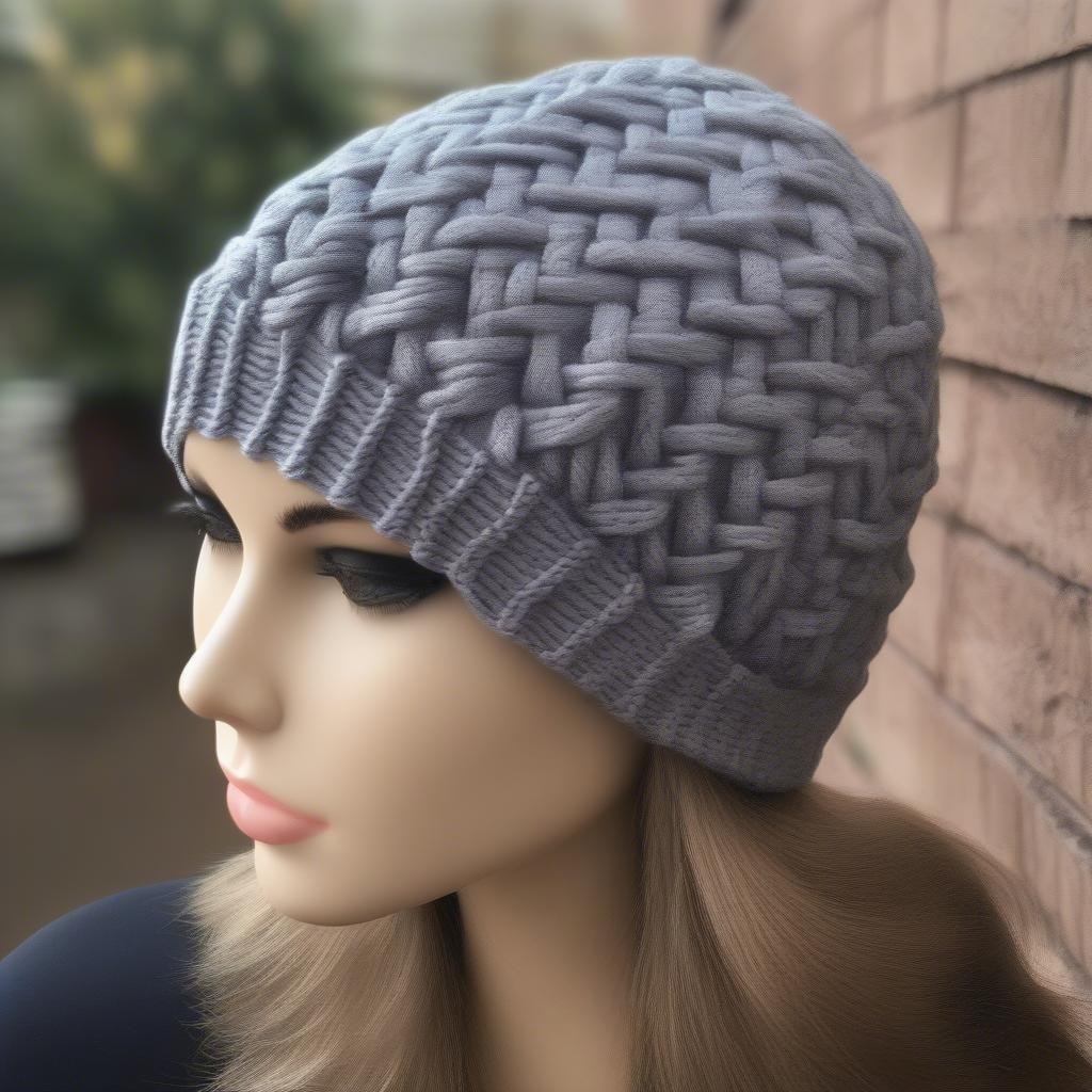 A completed basket weave beanie.