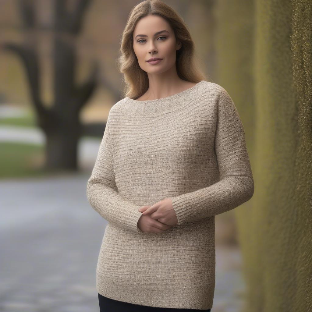 A finished basket weave boatneck sweater