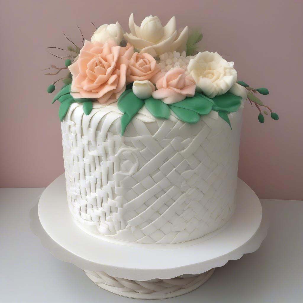 Finished Basket Weave Cake with Fondant Decorations