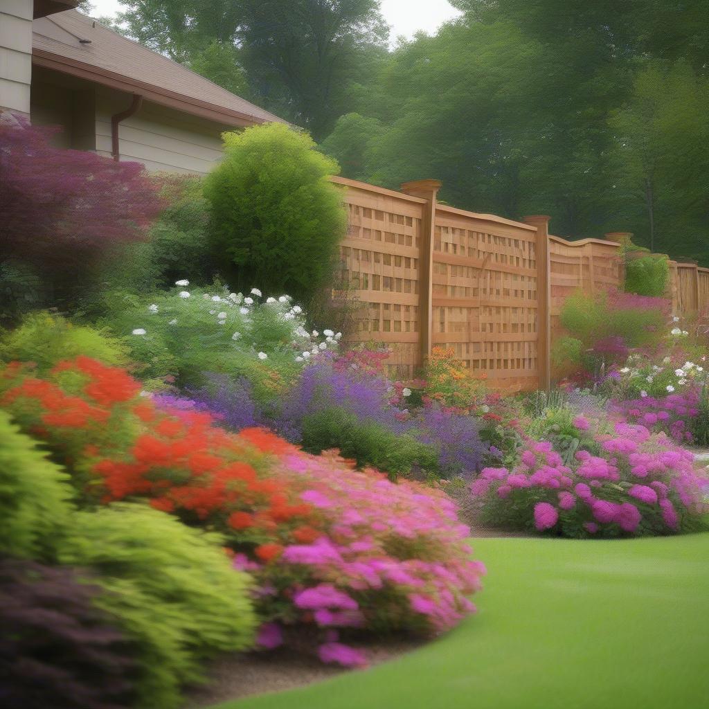 Finished Basket Weave Cedar Fence in a Garden