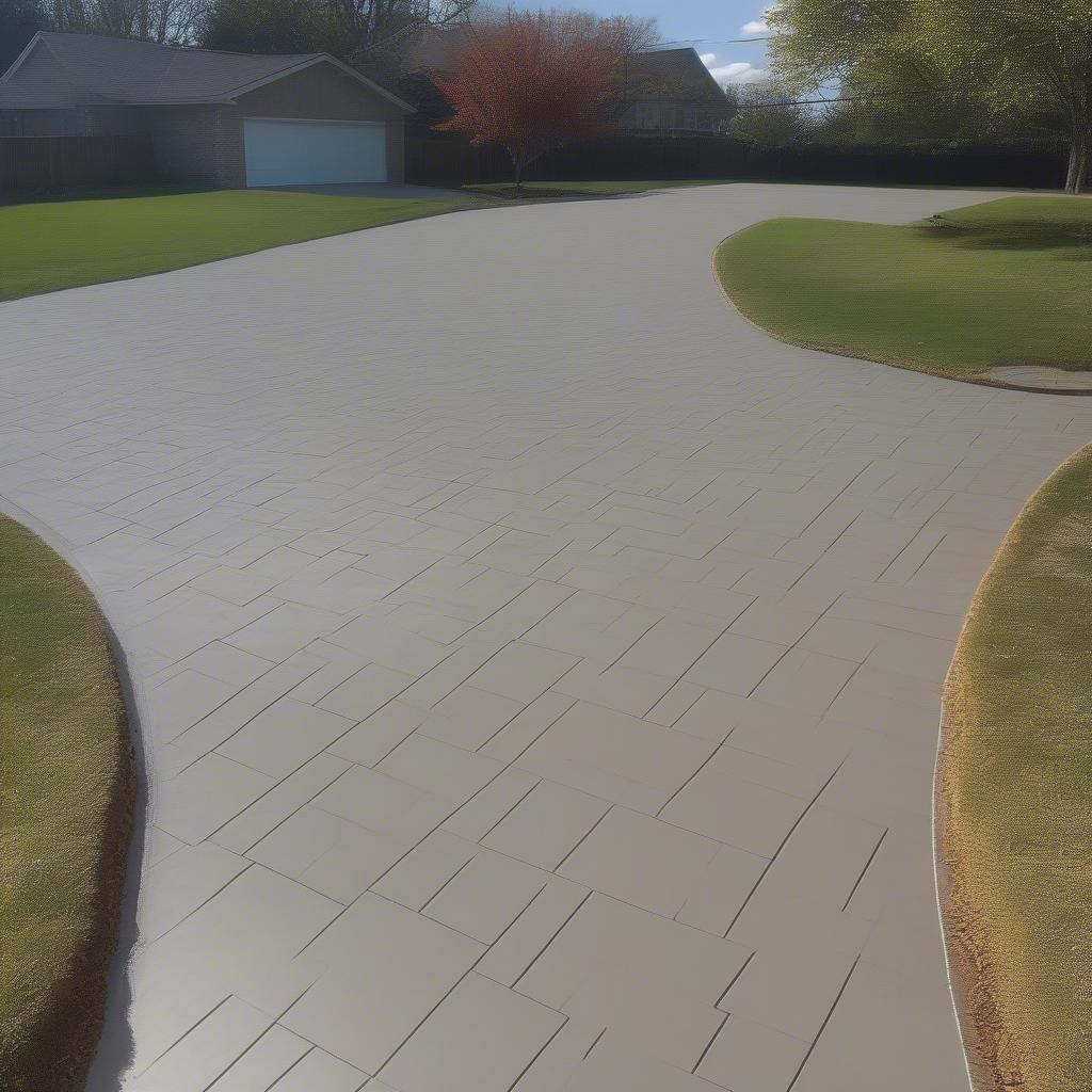 A finished driveway with a basket weave pattern