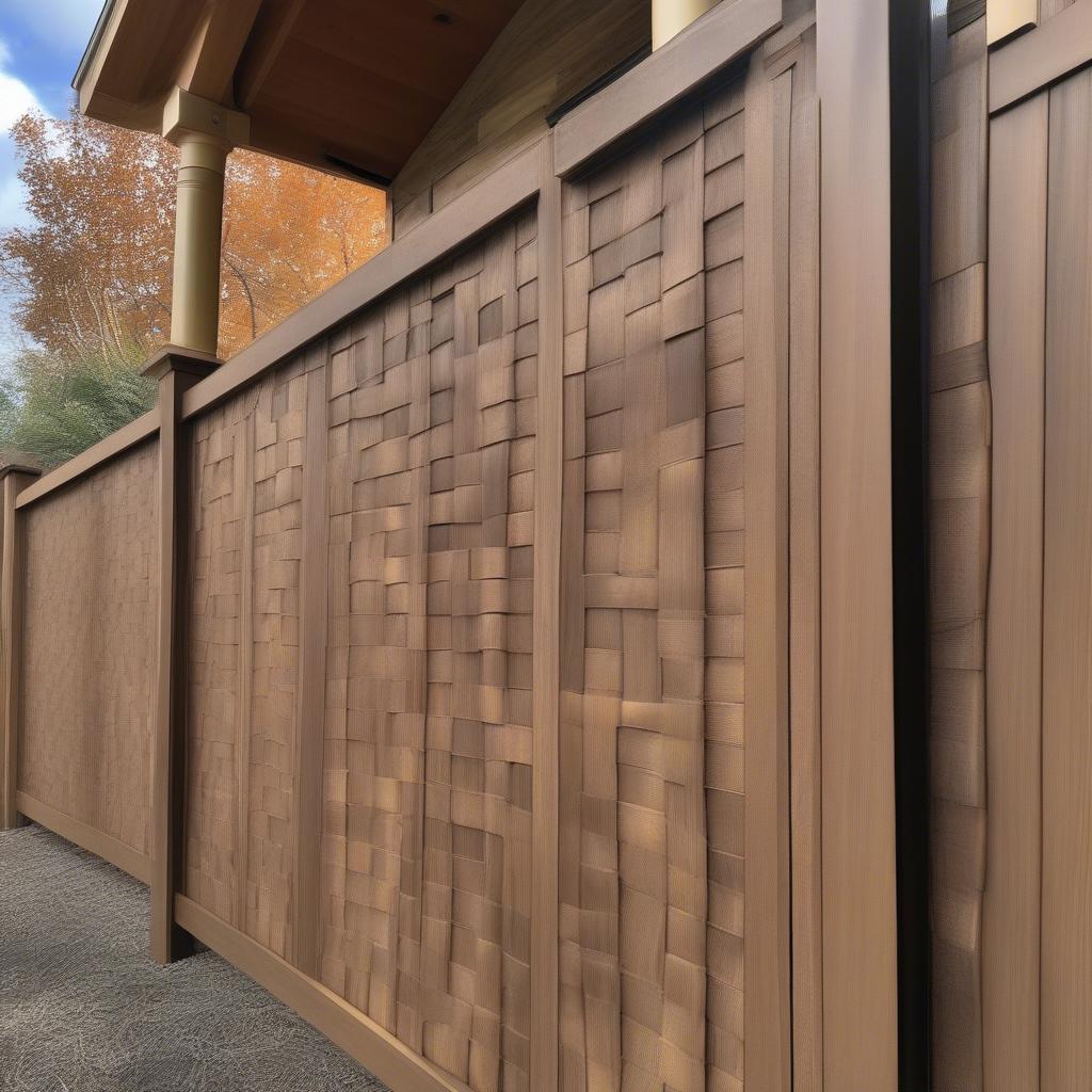 Finished Basket Weave Fence with Gate: Showcasing a completed basket weave fence with an integrated gate, highlighting the overall aesthetic and functionality.