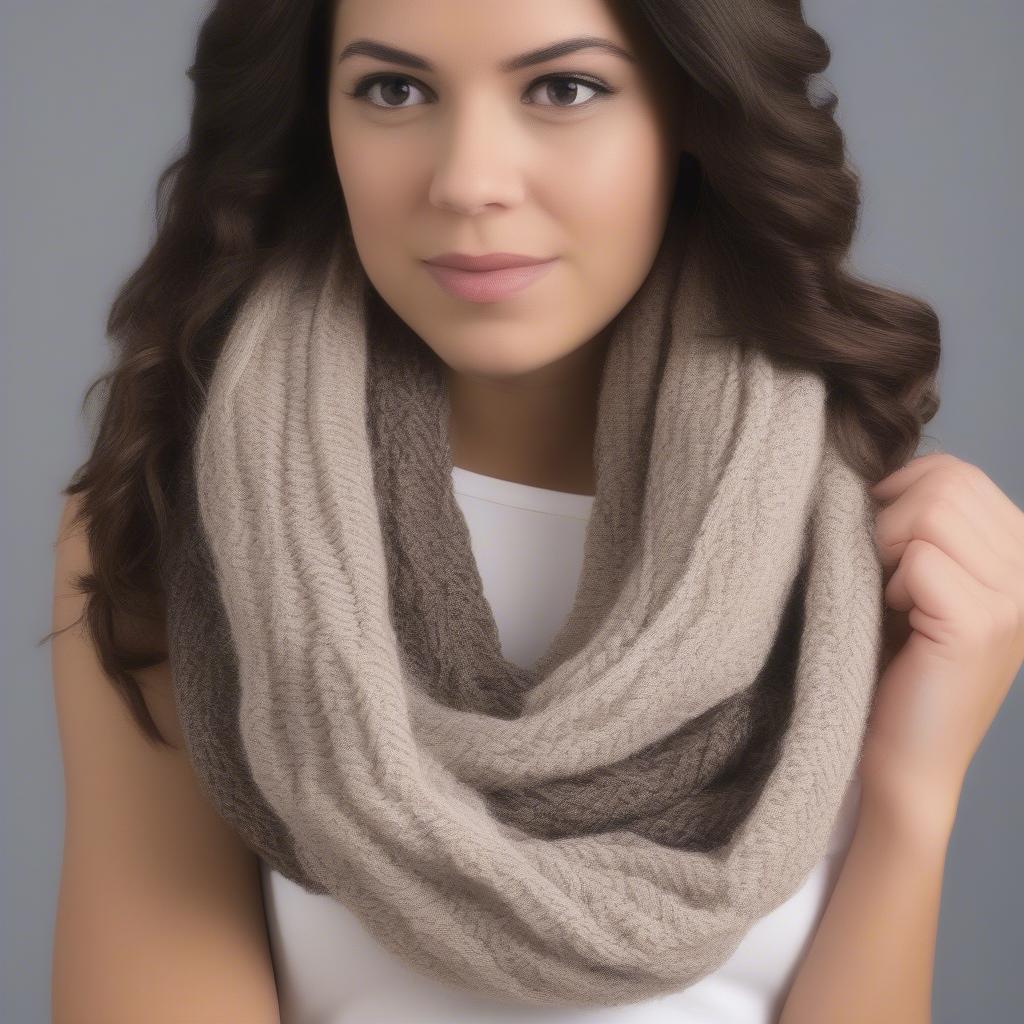 A completed basket weave infinity scarf displayed beautifully