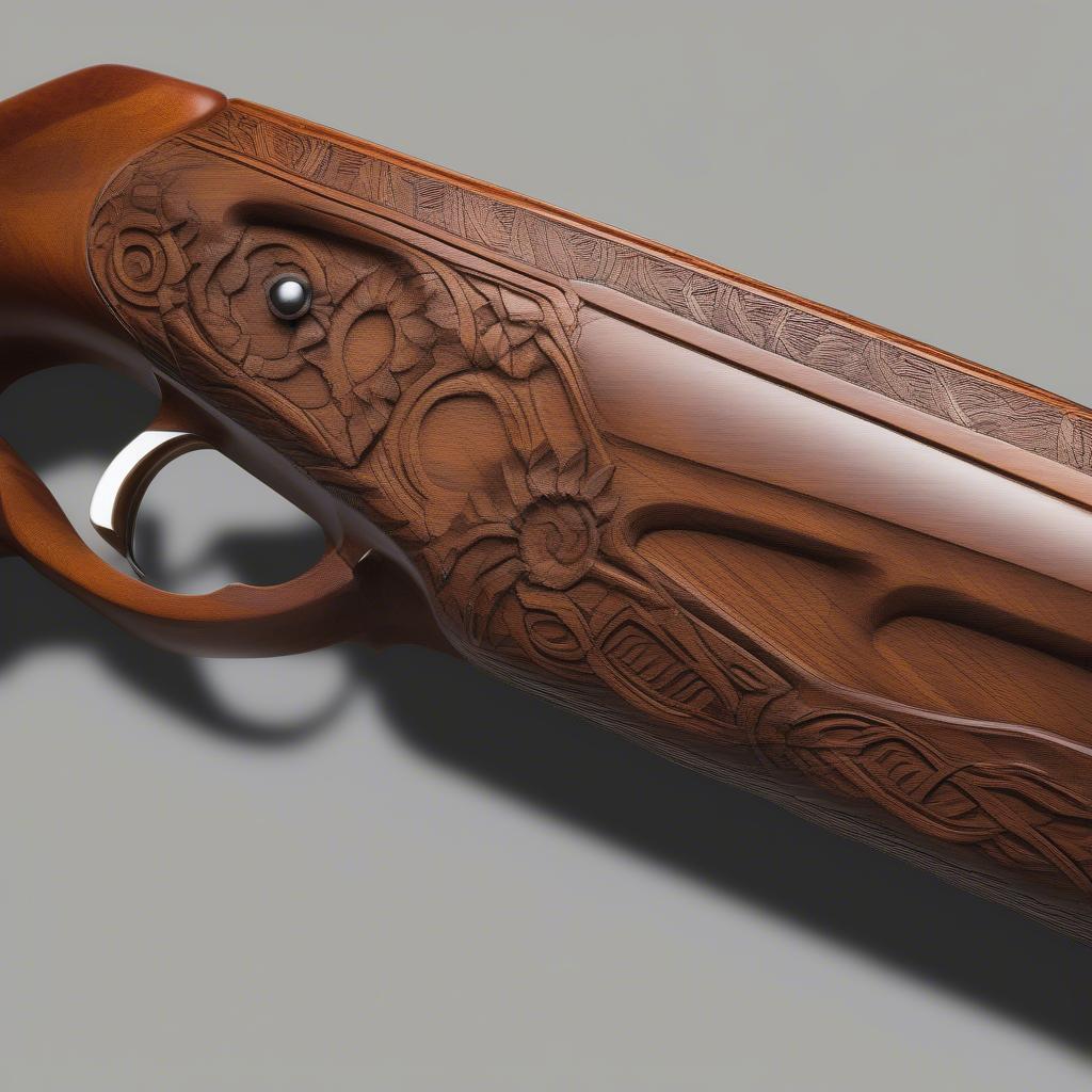 A Finished Rifle Stock with Basket Weave Carving