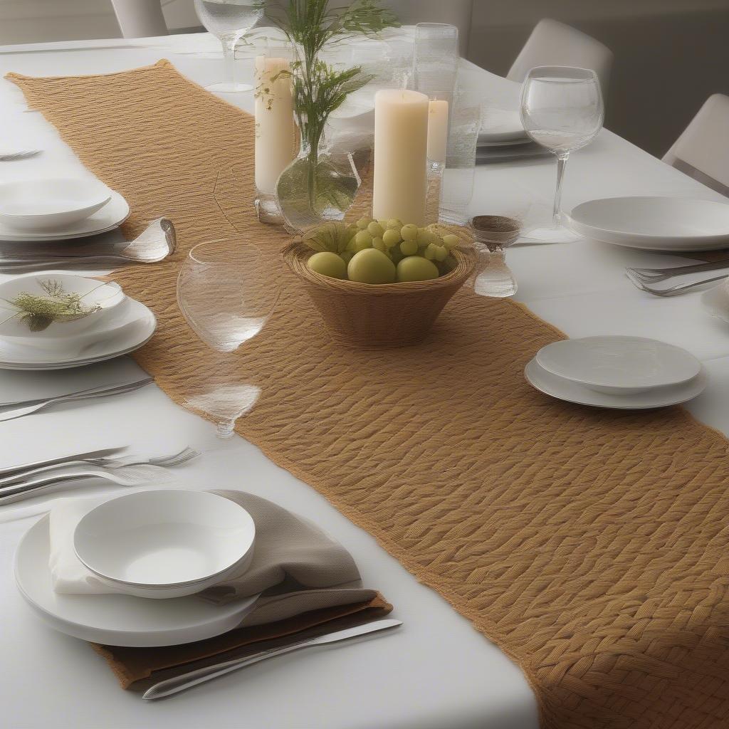 A finished basket weave table runner on a table