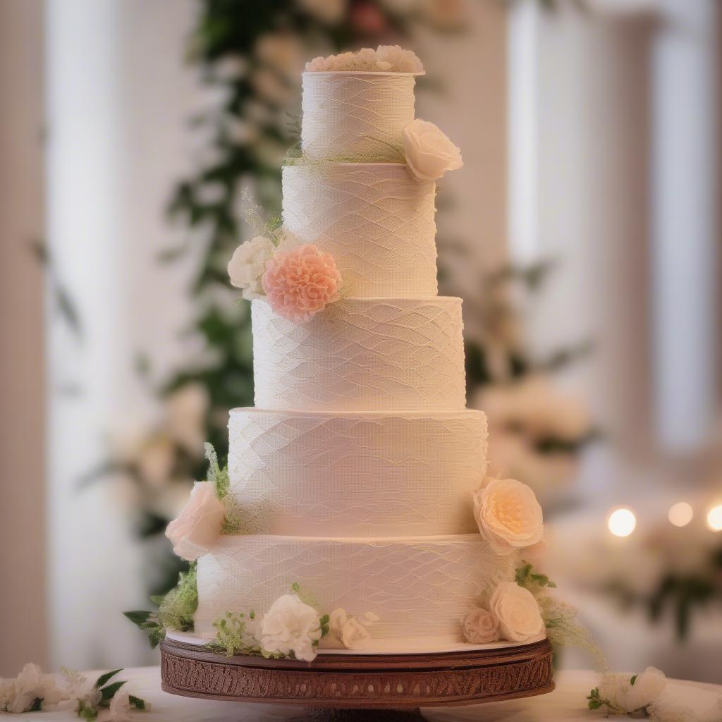 Finished Basket Weave Wedding Cake with Flowers