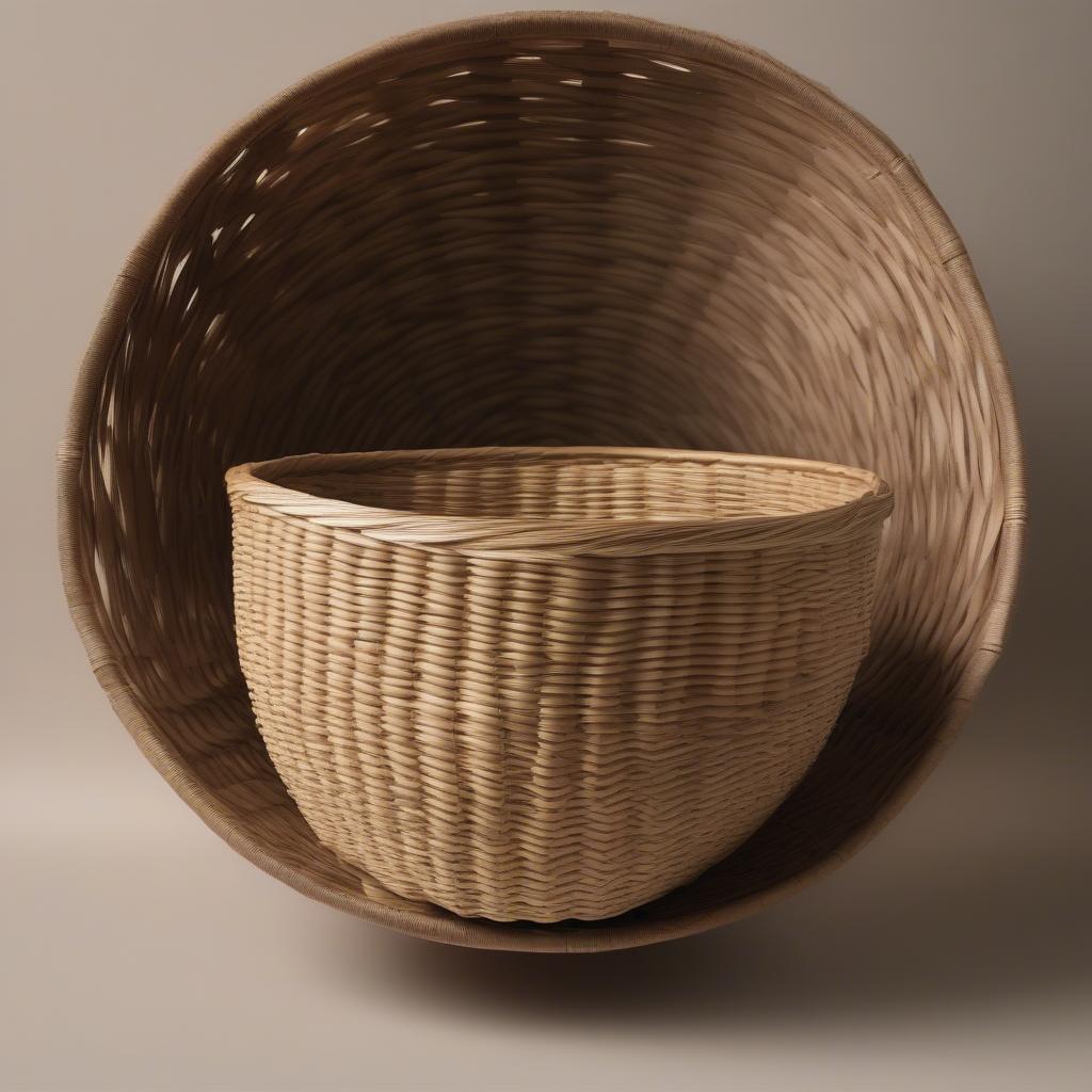 A finished basket with a prominent "god mistake" that has become a central design element.