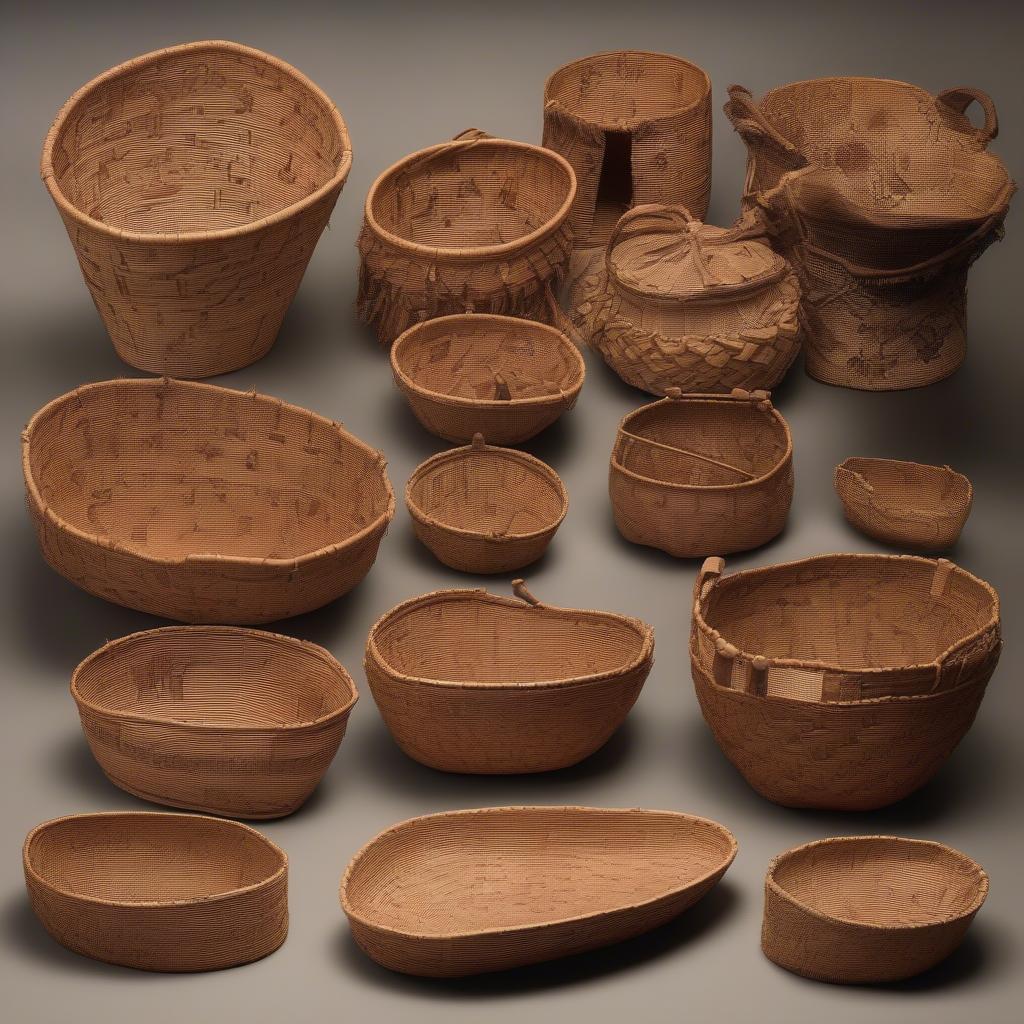 Examples of Finished Cedar Bark Baskets: Variety of Shapes and Sizes