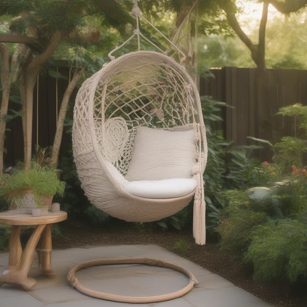 Finished DIY Swing Chair in a Garden Setting