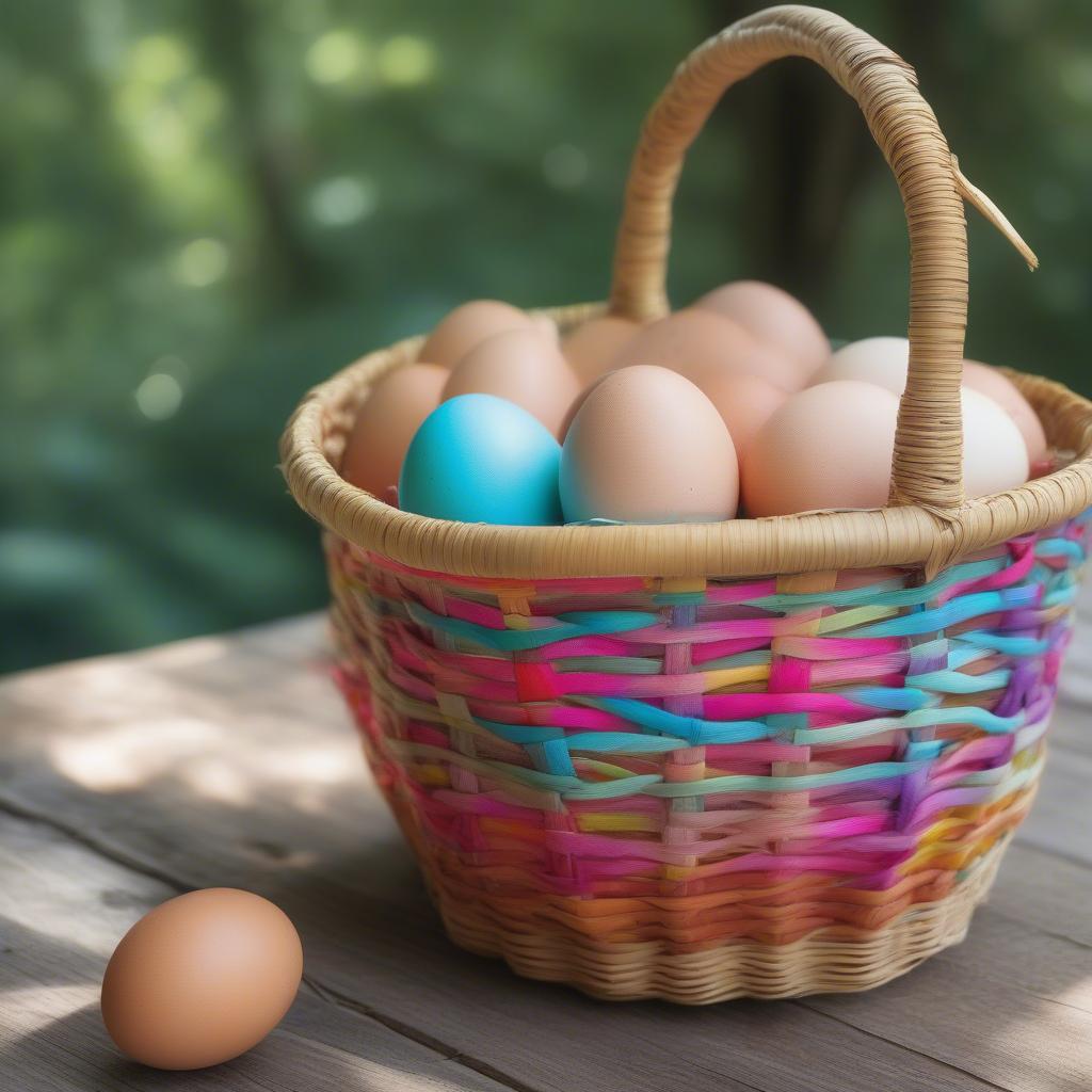 A beautifully crafted egg basket with added decorative elements.