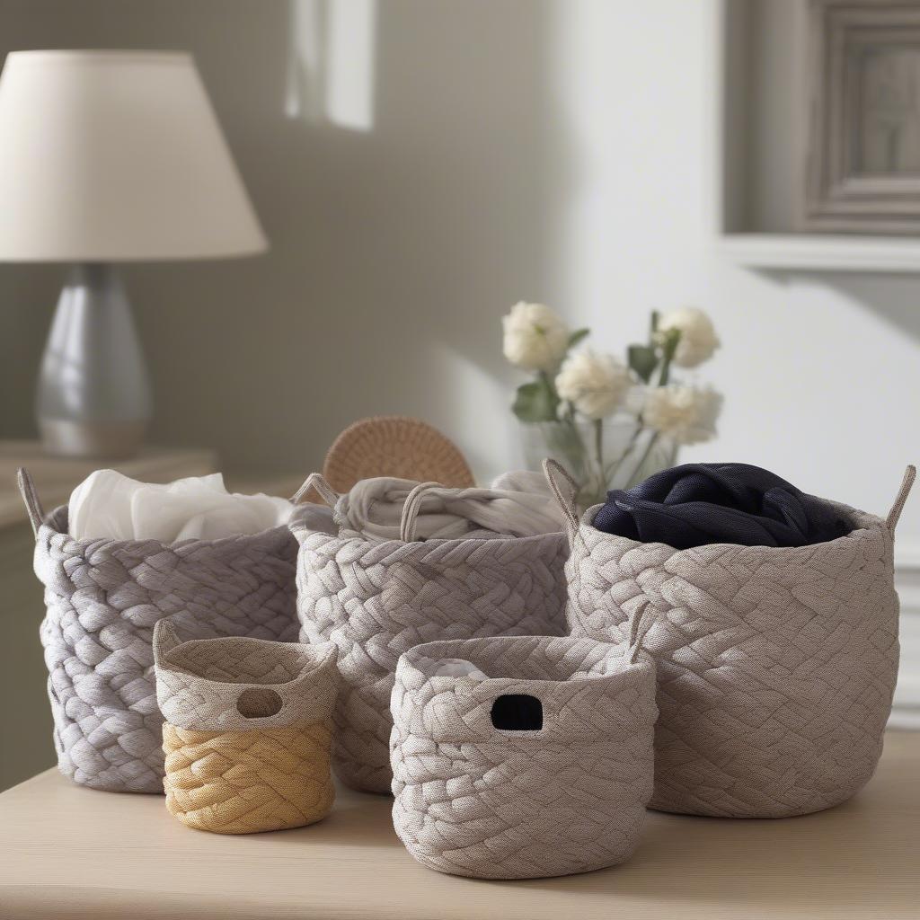 Finished Fabric Braid Baskets Displayed