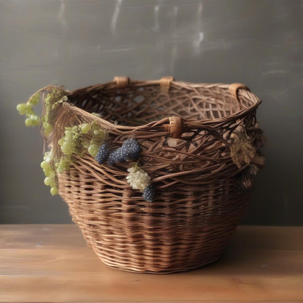 A beautifully finished grapevine basket, ready for use.