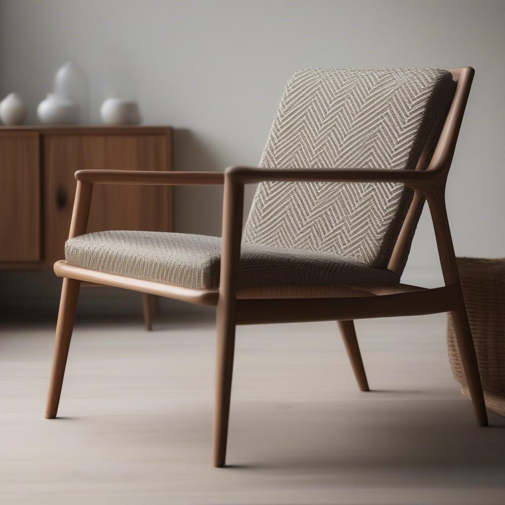 A completed chair with a herringbone woven seat.