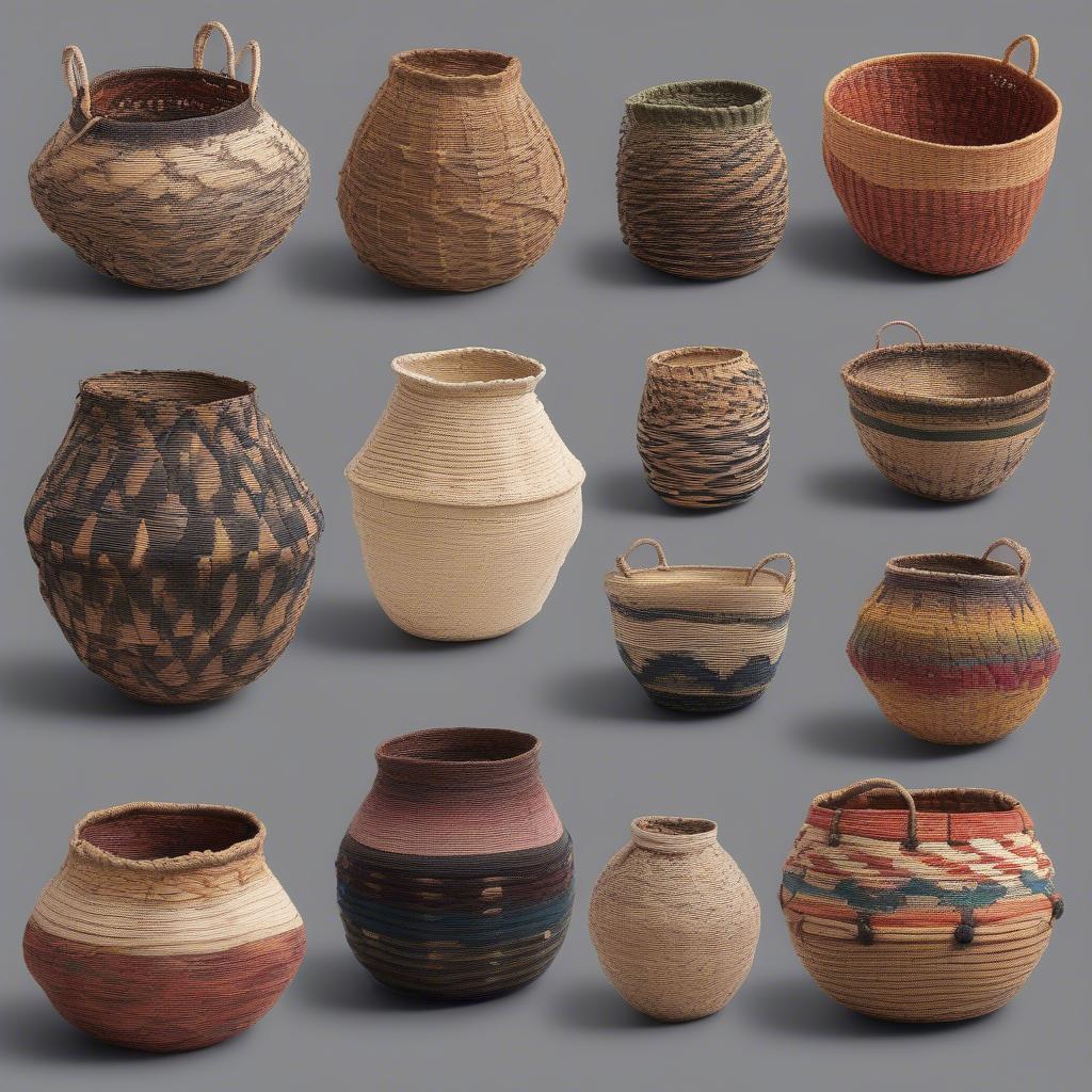 Examples of Finished Indian Baskets Woven with Various Yarns