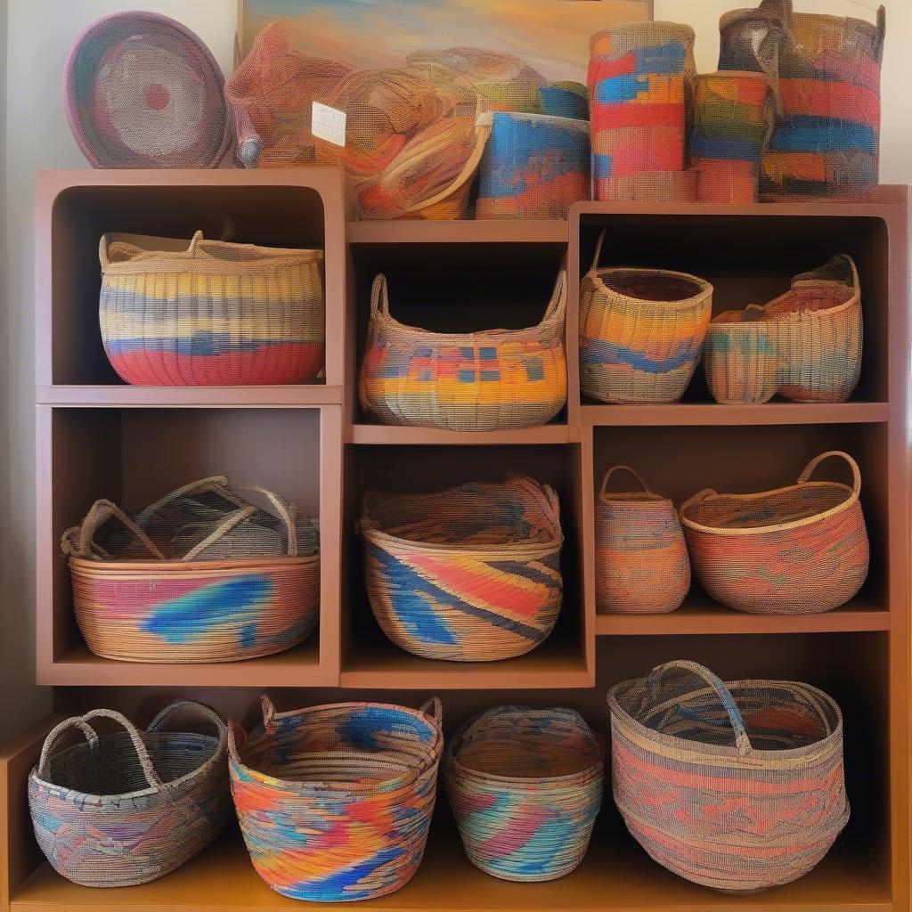 Variety of finished children's woven baskets