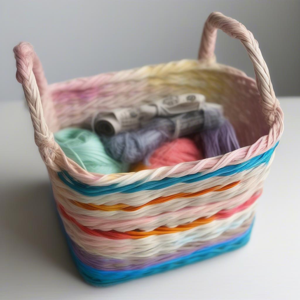 Finished Newspaper Basket with Handle