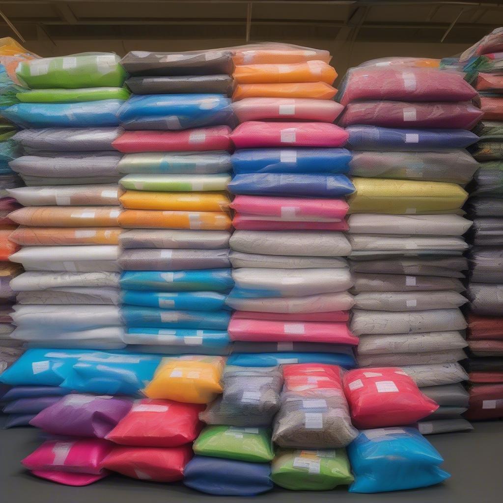 Stacks of finished non woven bags ready for distribution