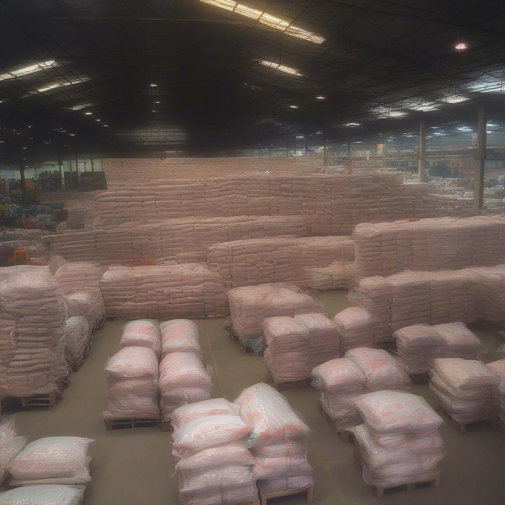 Stacks of finished non-woven bags in a Mumbai warehouse