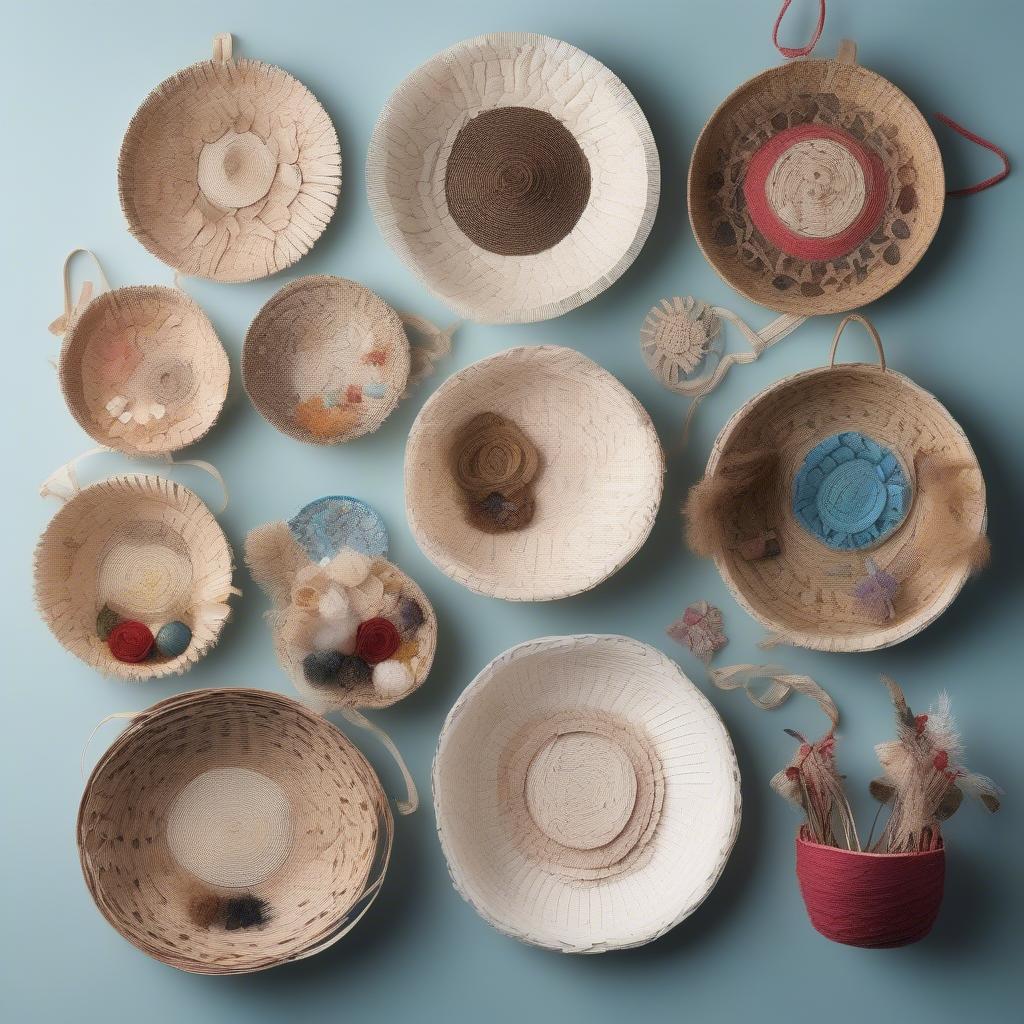 Examples of finished paper plate baskets