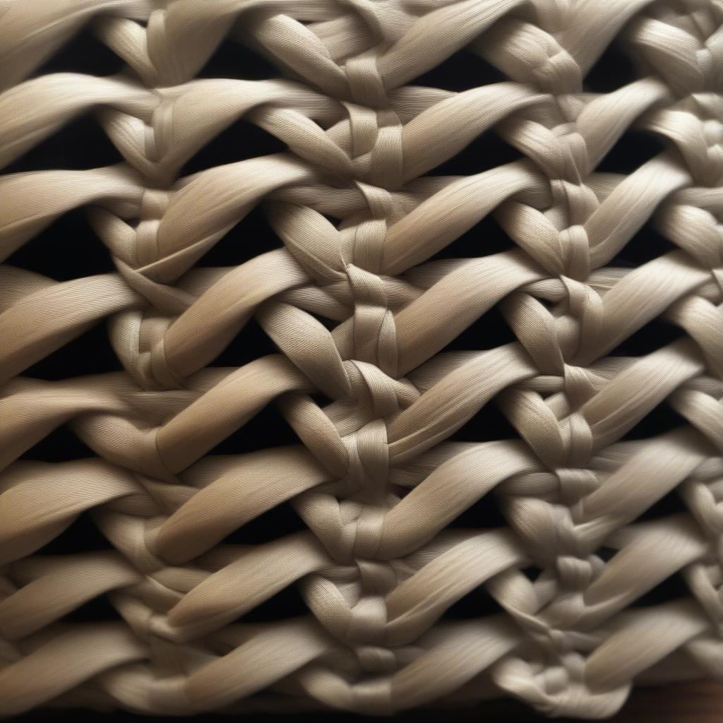 A finished basket showcasing the random staggered diamond weave, highlighting the texture and organic pattern