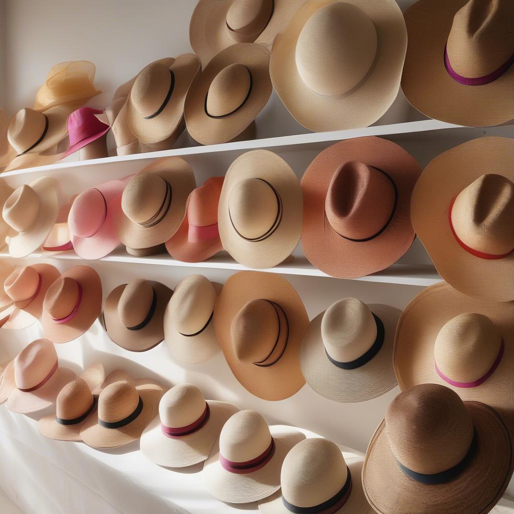 Display of finished rose straw hats