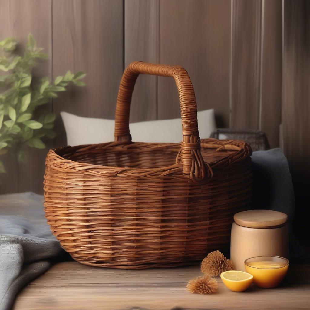 Finished Wicker Basket with Handle